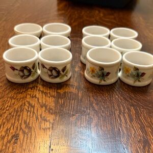 Floral Porcelain Napkin Rings Set - White and Multicolor
